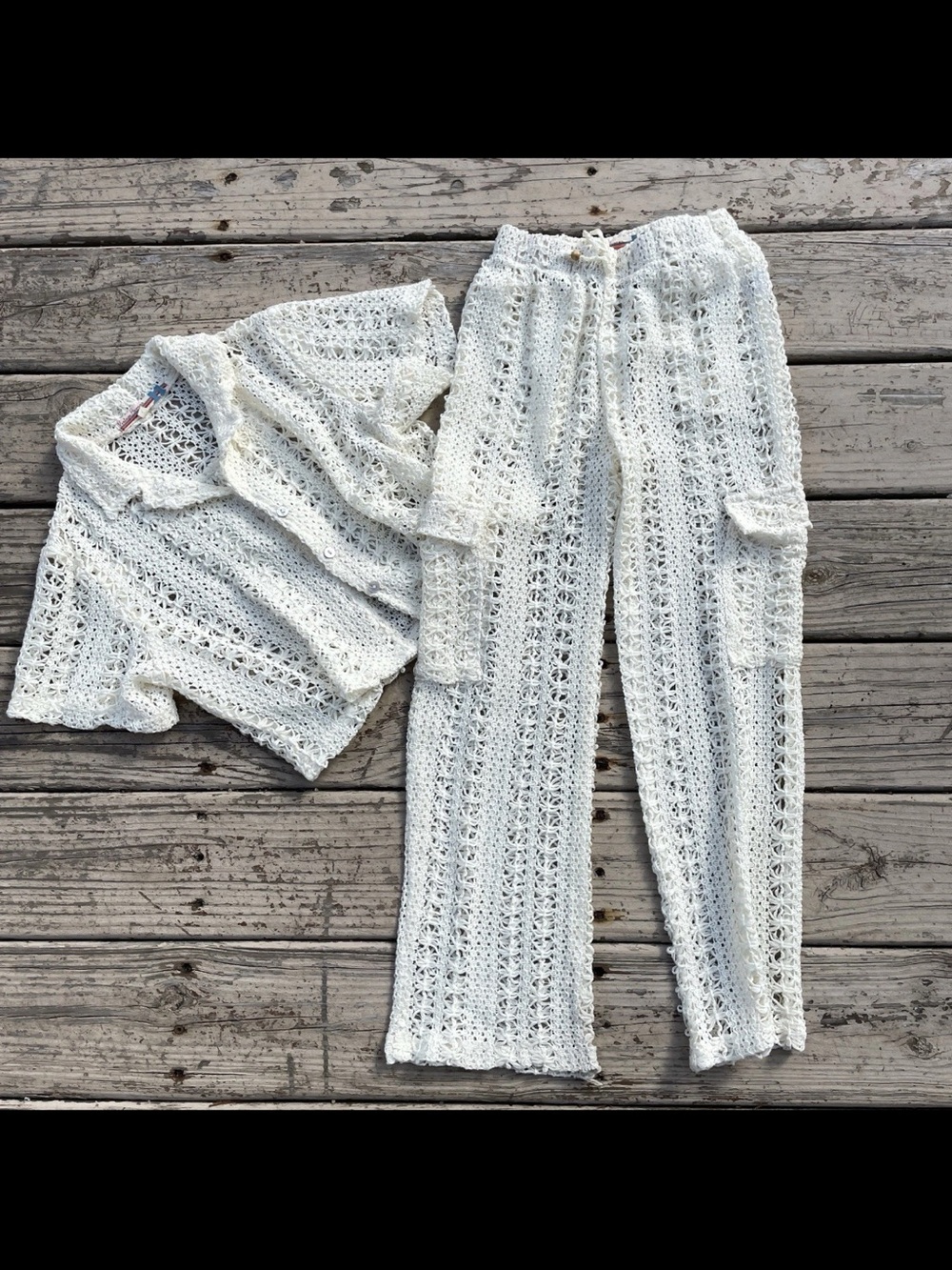 Vintage Havana Kids Off/White Crochet Wide-Leg Matching Set